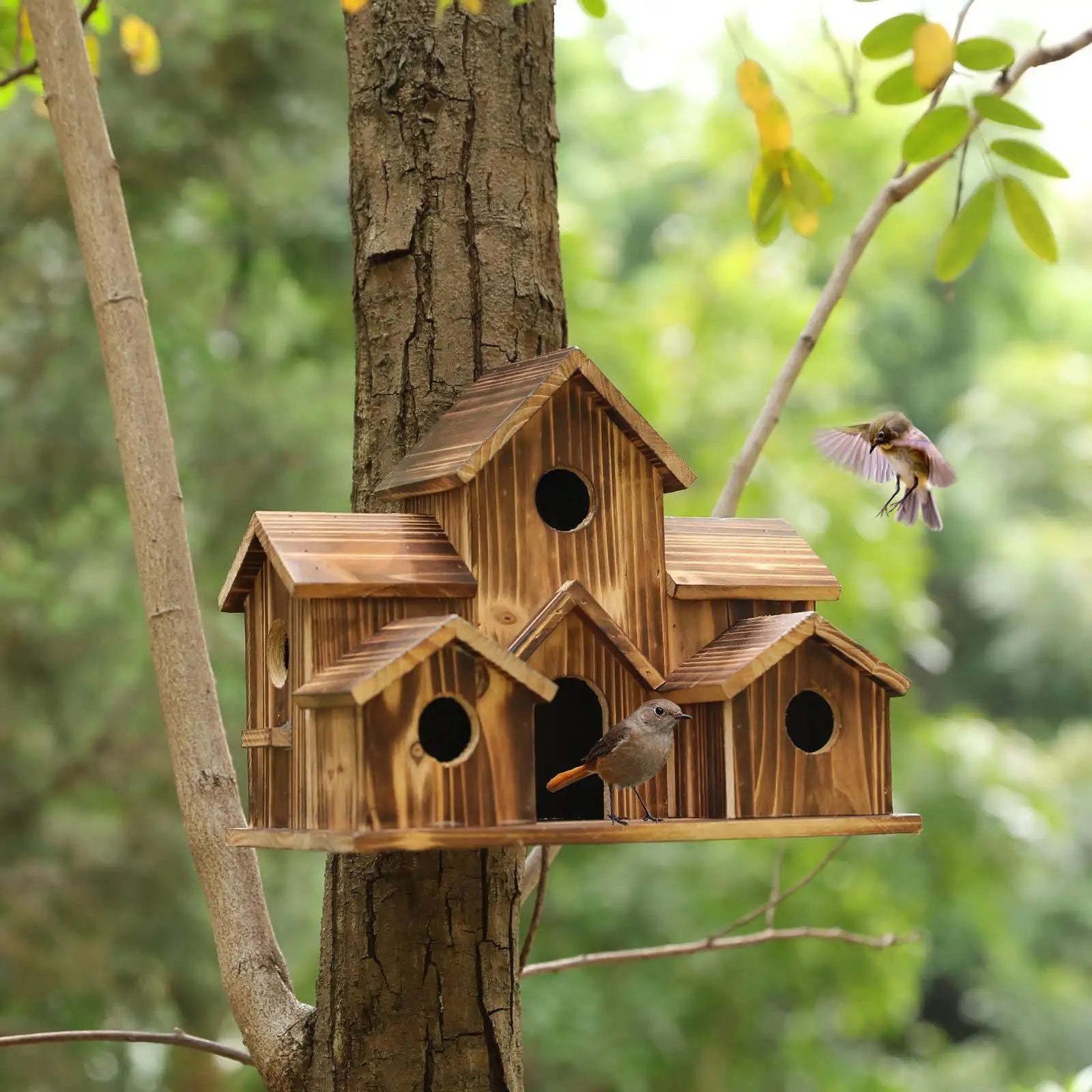 Wooden Bird House Garden Decor Rustic Hummingbird Nest for Garden Yard Hanging Bird Feeder Resting Place Patio
