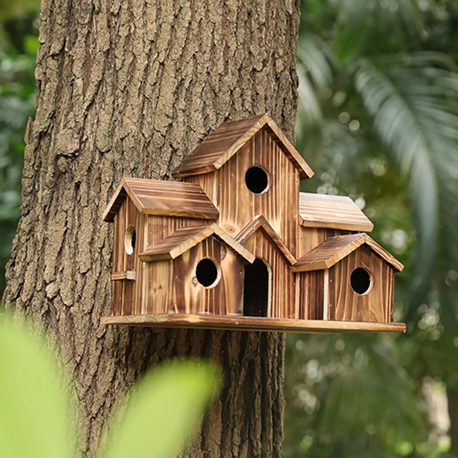 Wooden Bird House Garden Decor Rustic Hummingbird Nest for Garden Yard Hanging Bird Feeder Resting Place Patio