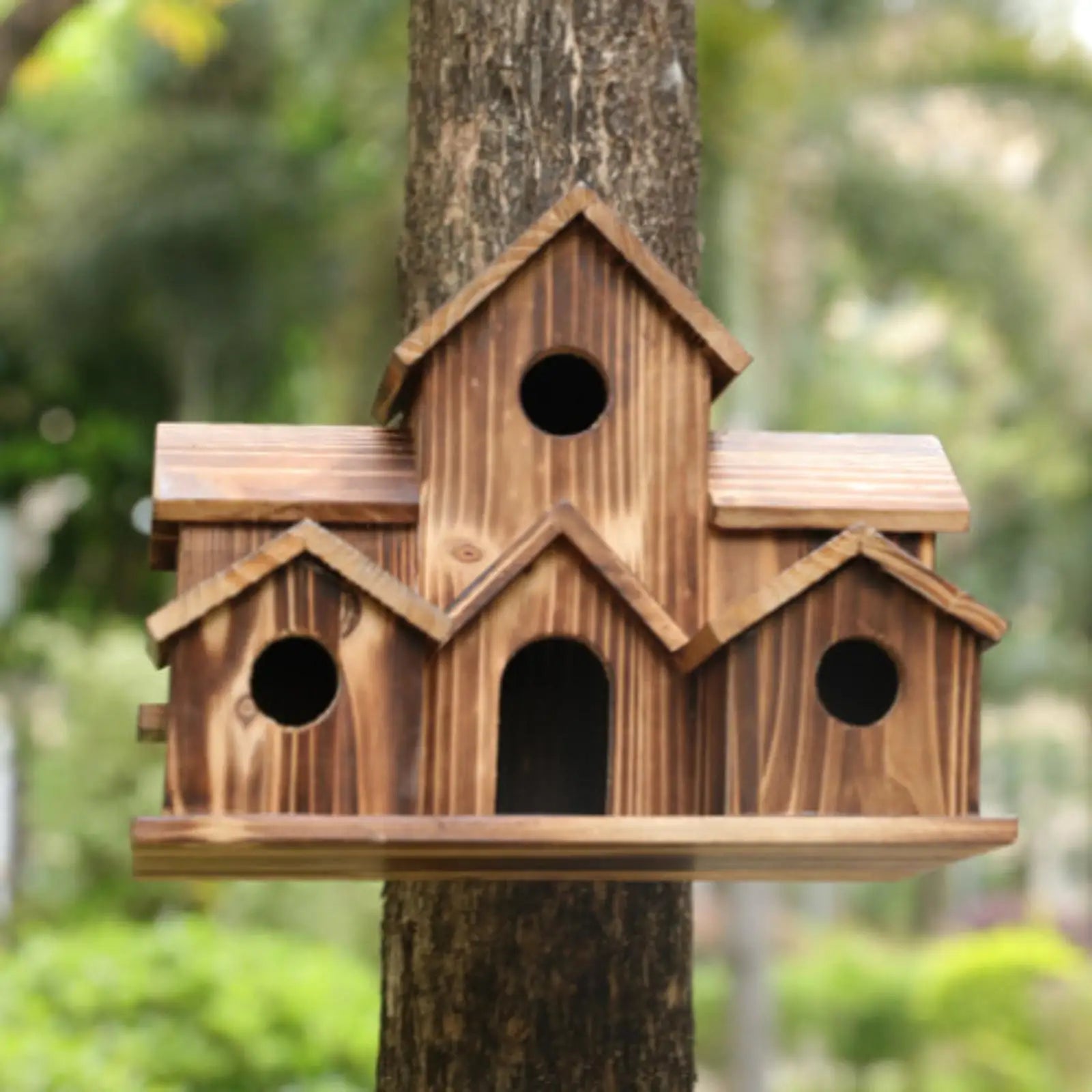 Wooden Bird House Garden Decor Rustic Hummingbird Nest for Garden Yard Hanging Bird Feeder Resting Place Patio