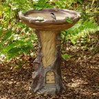 Full-Size Fairy Garden Birdbath Wood-Look Resin Landscape Accent For Home And Garden