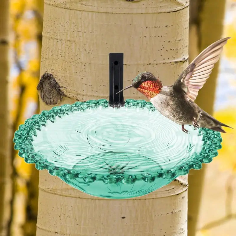 Garden Bird Bath 9 Inches Wall Mounted Outdoor Bird Bath Transparent Hangable Water Feeding Basin Flower-Shaped Statue For