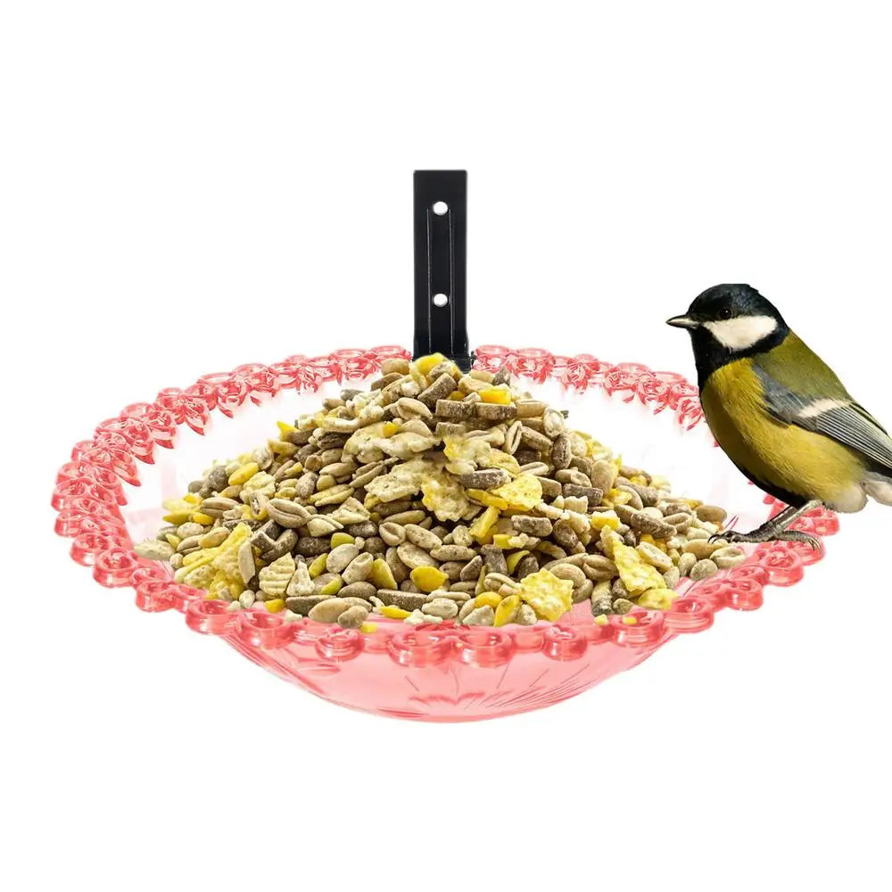 Garden Bird Bath 9 Inches Wall Mounted Outdoor Bird Bath Transparent Hangable Water Feeding Basin Flower-Shaped Statue For