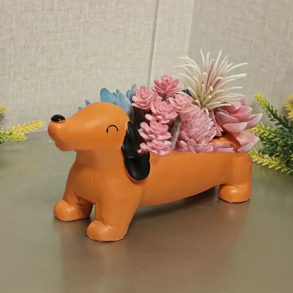 Garden Decor Resin Dog Plant Pot Cute Simulated Dachshund Flower Pot Cartoon Hydroponic Flower Holder Green Plants Potted