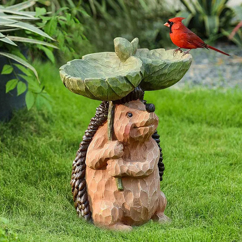 Garden Bird Bath Animal Raccoon Fox Puppy Cock Hedgehog Frog Sunflower Resin Bird Feeder Garden Decoration Outdoor