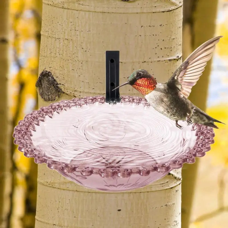 Garden Bird Bath 9 Inches Wall Mounted Outdoor Bird Bath Transparent Hangable Water Feeding Basin Flower-Shaped Statue For