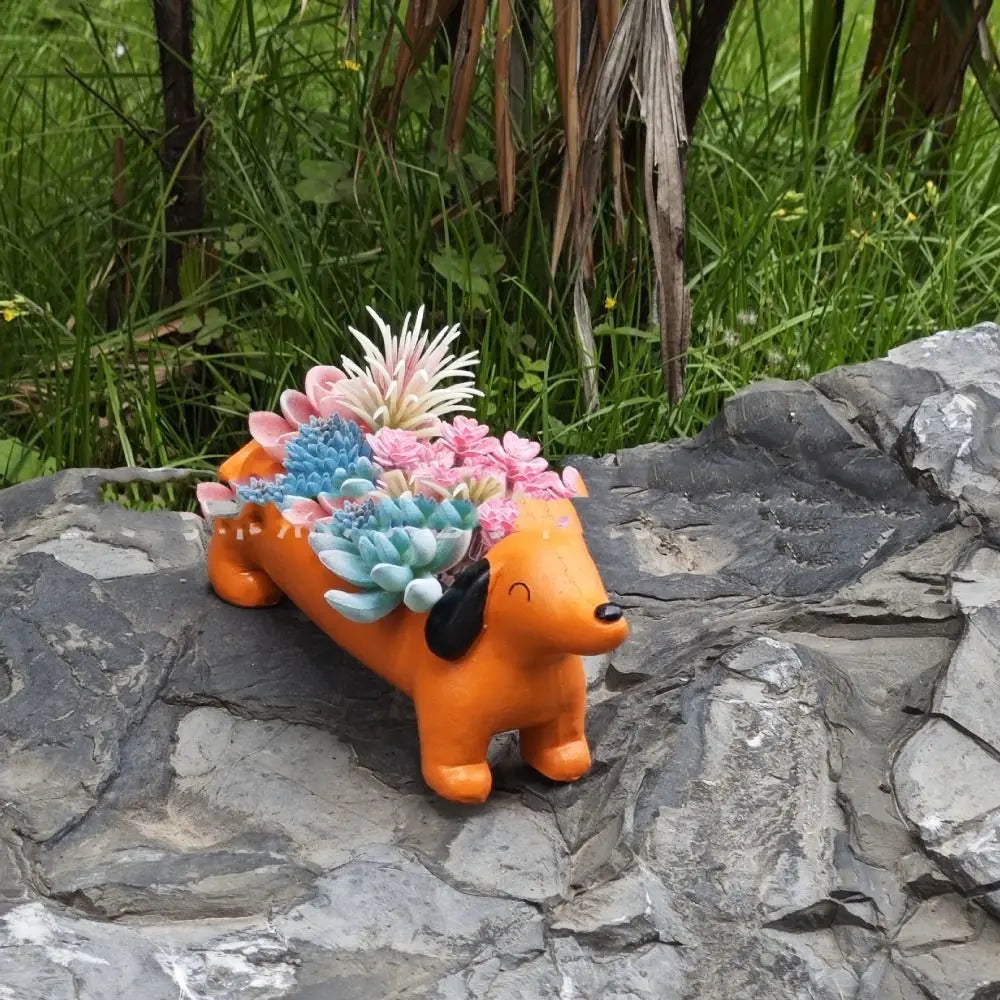 Garden Decor Resin Dog Plant Pot Cute Simulated Dachshund Flower Pot Cartoon Hydroponic Flower Holder Green Plants Potted