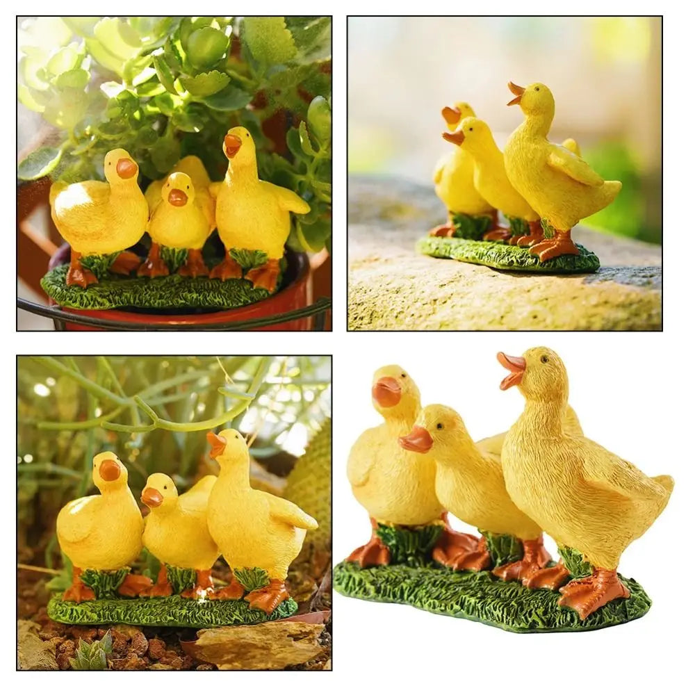 Garden Decor Resin Three Ducks Statue Decorative Cute Ducks Sculpture Cartoon Animal Miniatures Figurine Garden