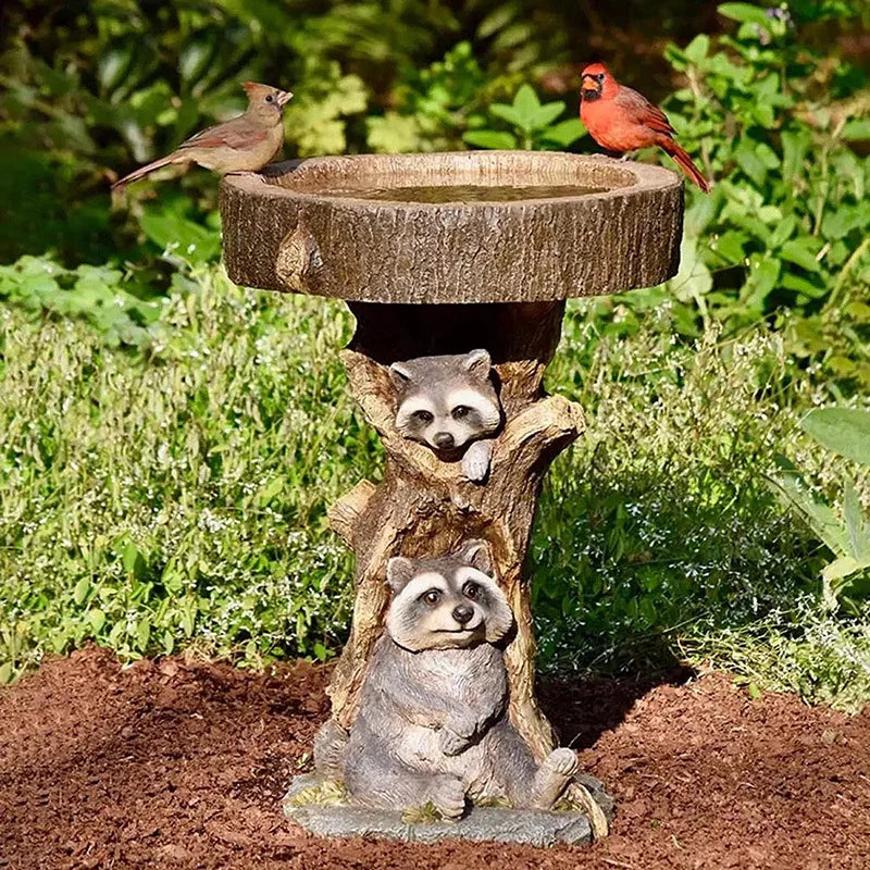 Garden Bird Bath Animal Raccoon Fox Puppy Cock Hedgehog Frog Sunflower Resin Bird Feeder Garden Decoration Outdoor