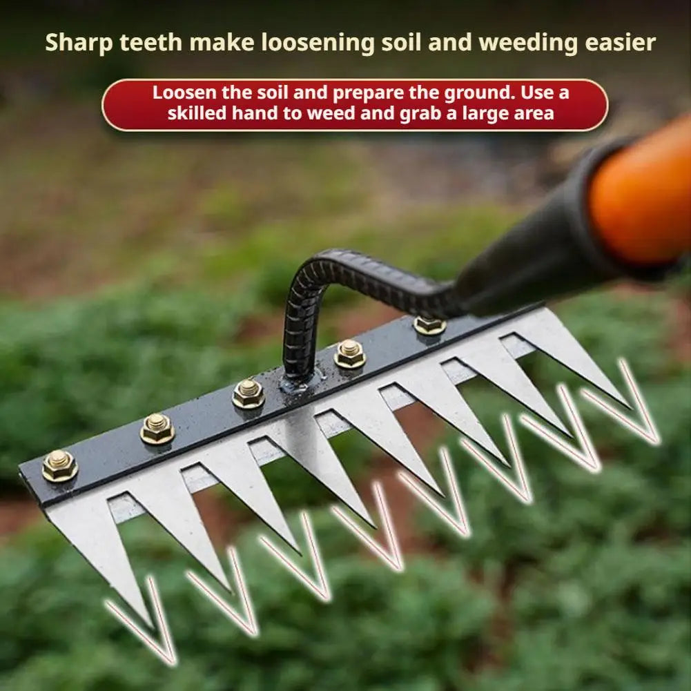 5/6/7/8 Teeth Garden Rakes Weeding Tool Hand Agricultural Nail Harrow Metal Harrow Effortless Soil Turning Farming Tools