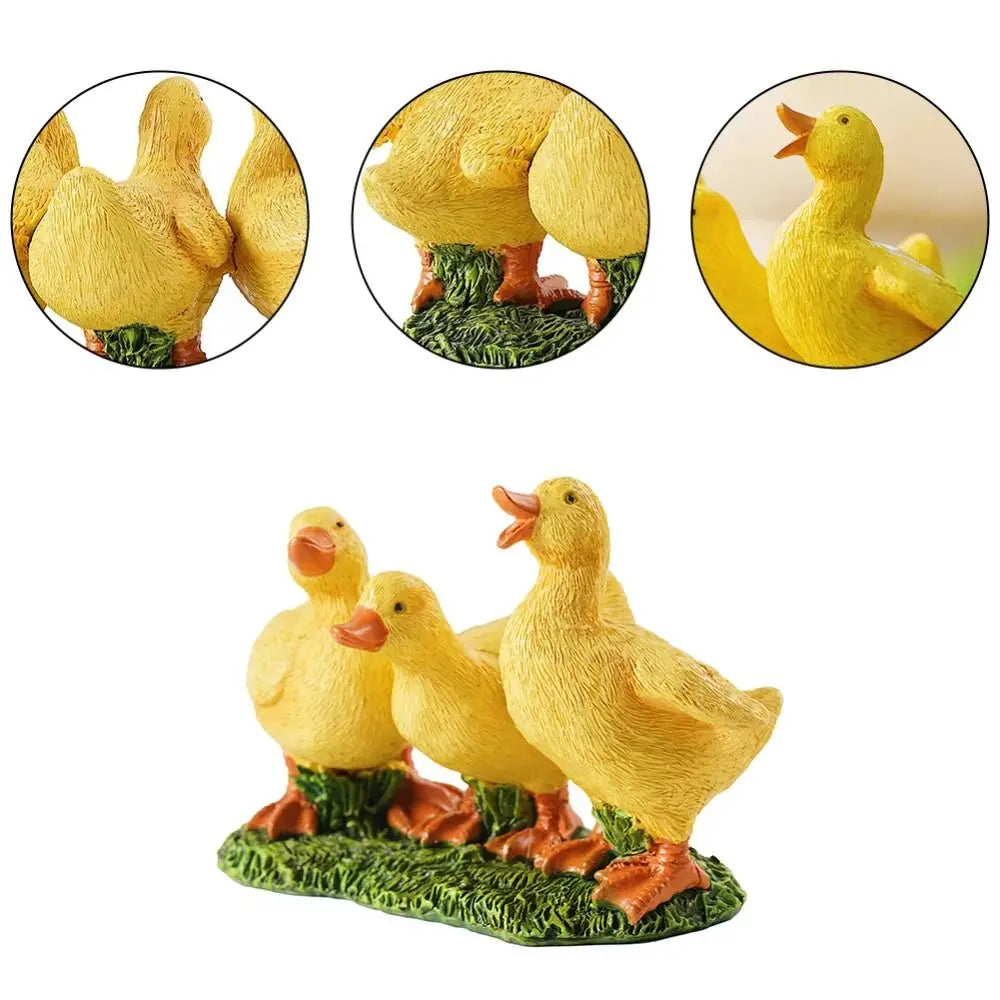 Garden Decor Resin Three Ducks Statue Decorative Cute Ducks Sculpture Cartoon Animal Miniatures Figurine Garden