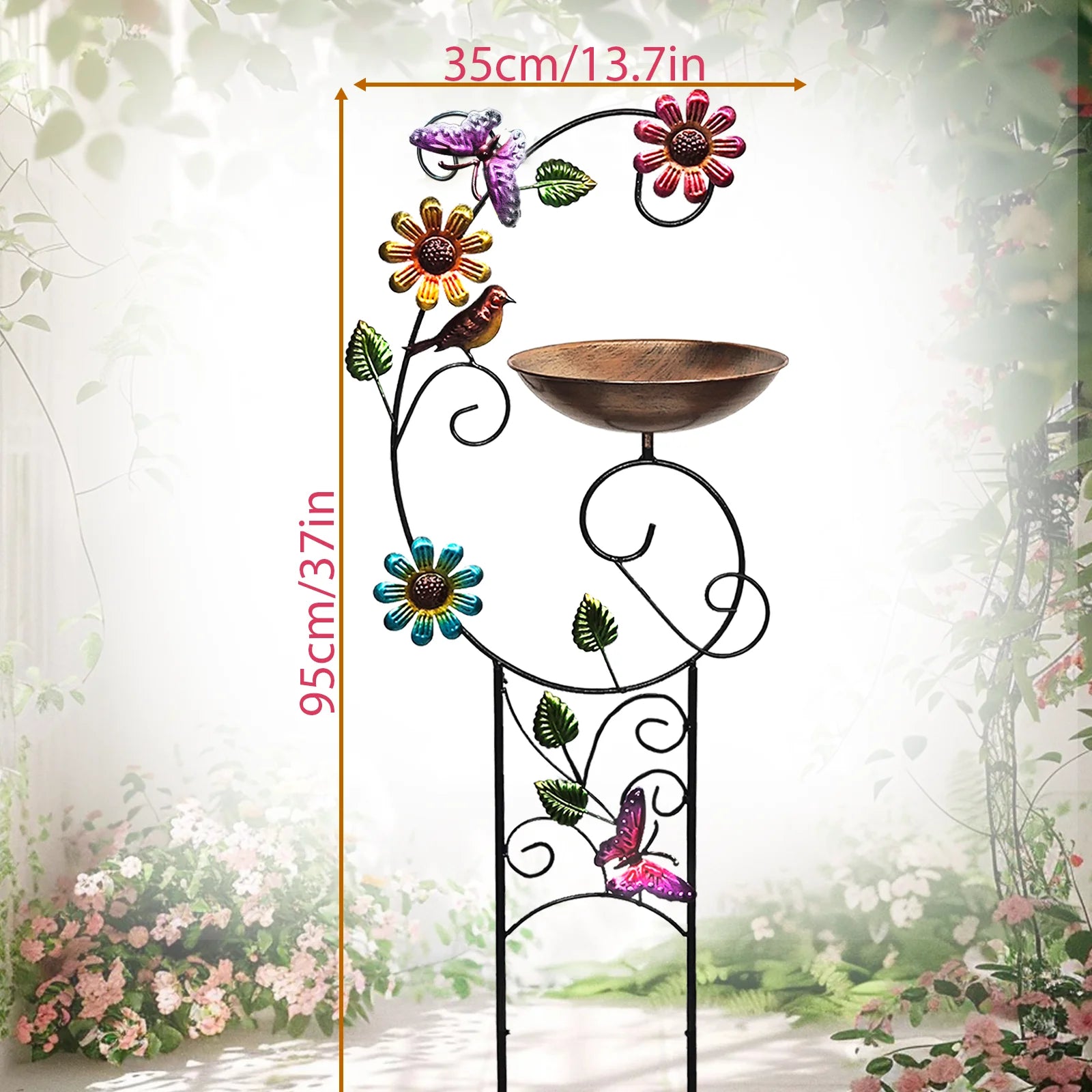Bird Bath with Trellis Outdoor, Garden Trellis with Detachable Bird Bowl Metal Potted Plants Support for Climbing Flowers