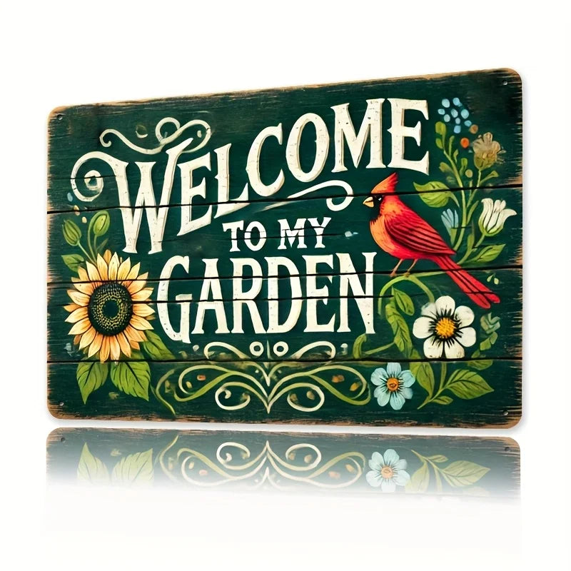 Room Decor  Vintage Garden Theme Decorative Metal Sign - "Welcome to My Garden" Iron Plaque, , for Yard, Lawn, Outdoor Spa