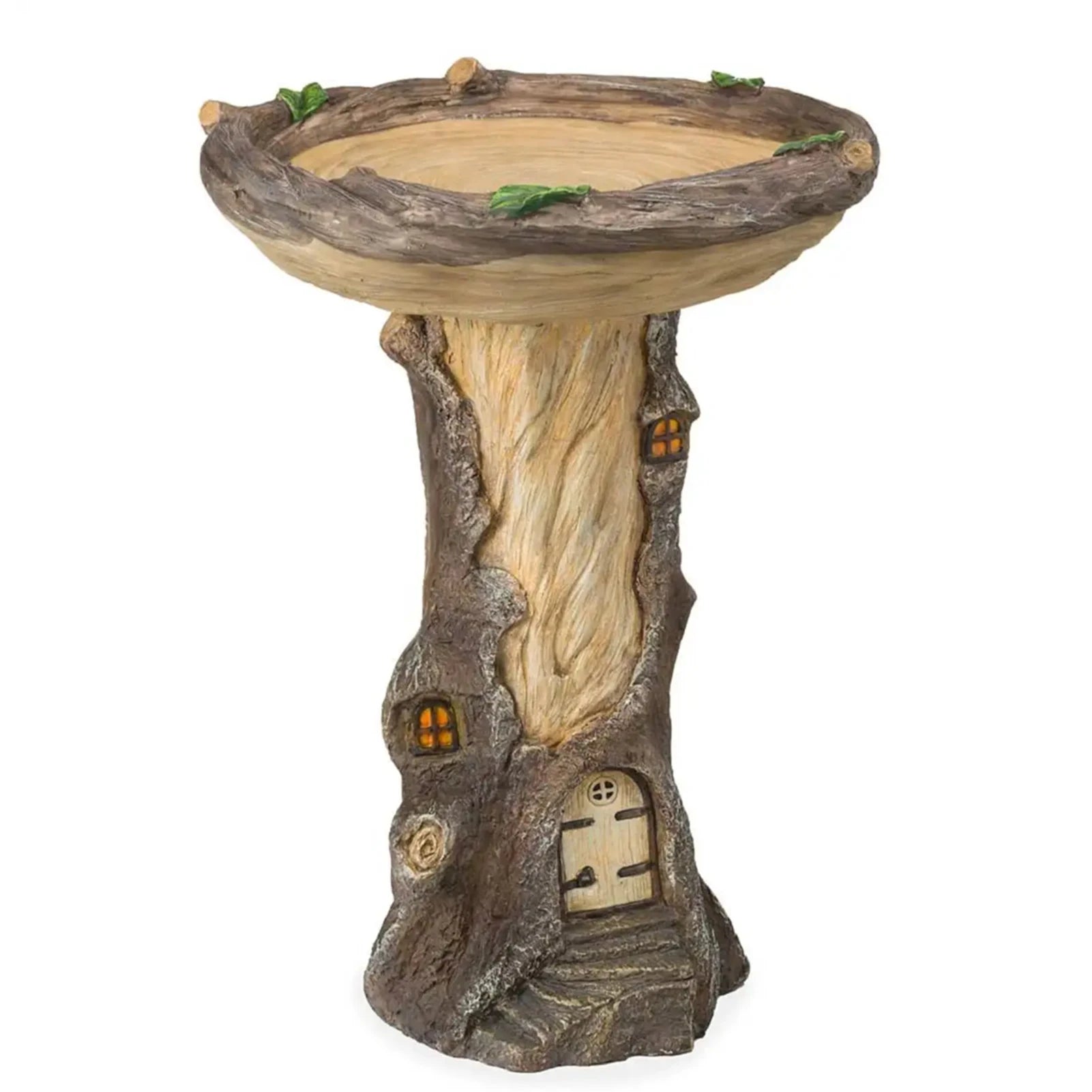 Full-Size Fairy Garden Birdbath Wood-Look Resin Landscape Accent For Home And Garden
