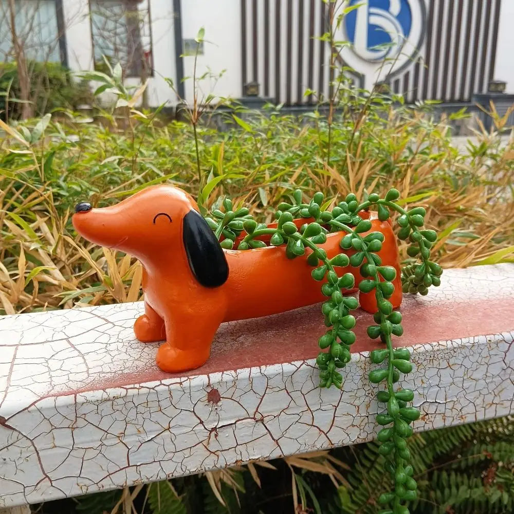 Garden Decor Resin Dog Plant Pot Cute Simulated Dachshund Flower Pot Cartoon Hydroponic Flower Holder Green Plants Potted