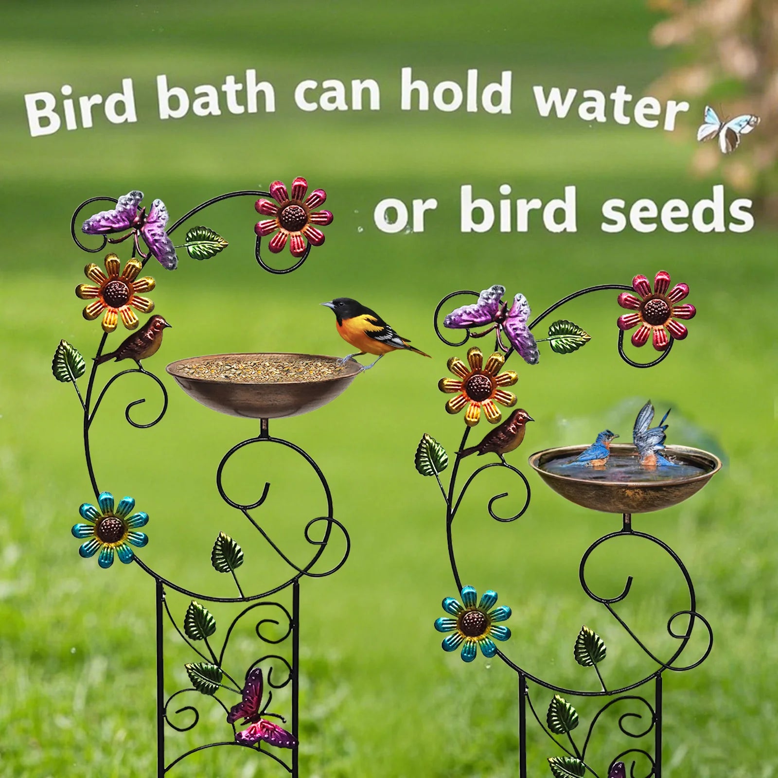 Bird Bath with Trellis Outdoor, Garden Trellis with Detachable Bird Bowl Metal Potted Plants Support for Climbing Flowers
