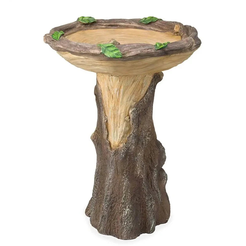 Full-Size Fairy Garden Birdbath Wood-Look Resin Landscape Accent For Home And Garden