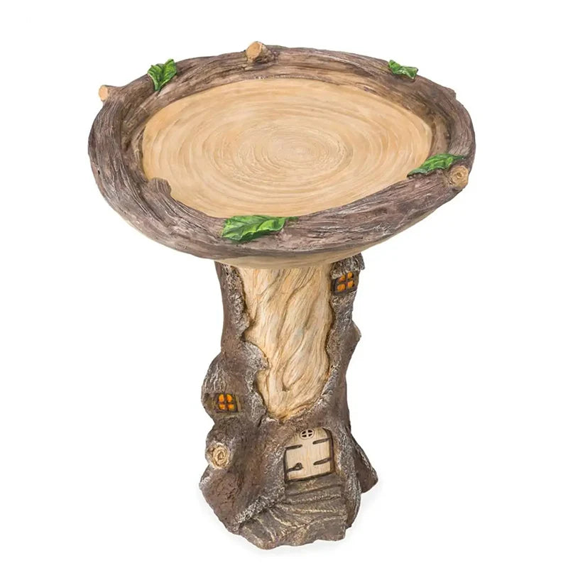 Full-Size Fairy Garden Birdbath Wood-Look Resin Landscape Accent For Home And Garden