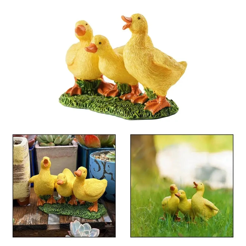 Garden Decor Resin Three Ducks Statue Decorative Cute Ducks Sculpture Cartoon Animal Miniatures Figurine Garden