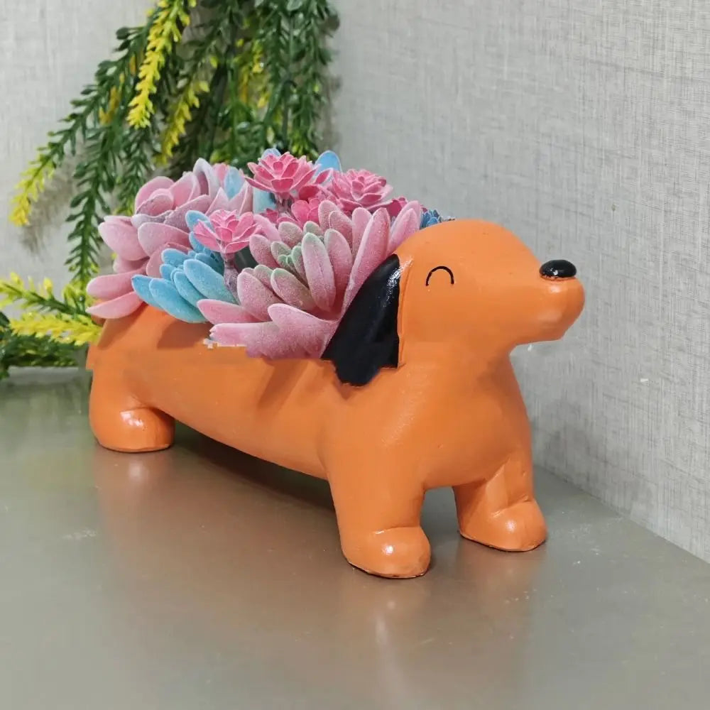 Garden Decor Resin Dog Plant Pot Cute Simulated Dachshund Flower Pot Cartoon Hydroponic Flower Holder Green Plants Potted
