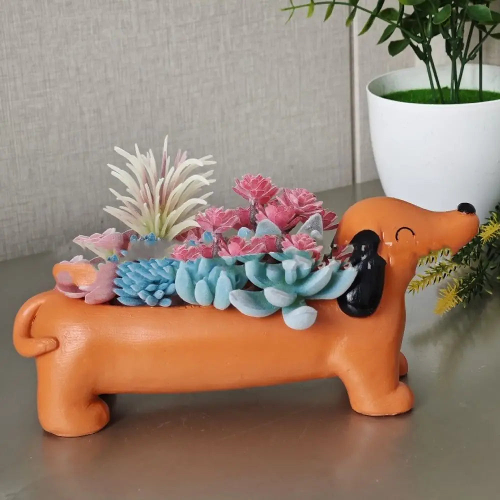 Garden Decor Resin Dog Plant Pot Cute Simulated Dachshund Flower Pot Cartoon Hydroponic Flower Holder Green Plants Potted