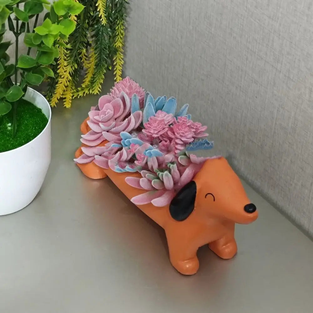 Garden Decor Resin Dog Plant Pot Cute Simulated Dachshund Flower Pot Cartoon Hydroponic Flower Holder Green Plants Potted