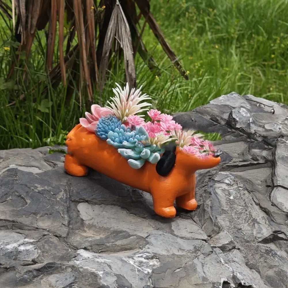 Garden Decor Resin Dog Plant Pot Cute Simulated Dachshund Flower Pot Cartoon Hydroponic Flower Holder Green Plants Potted