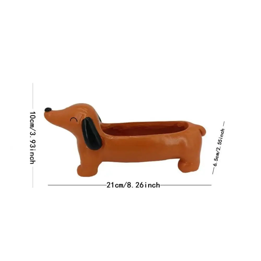 Garden Decor Resin Dog Plant Pot Cute Simulated Dachshund Flower Pot Cartoon Hydroponic Flower Holder Green Plants Potted