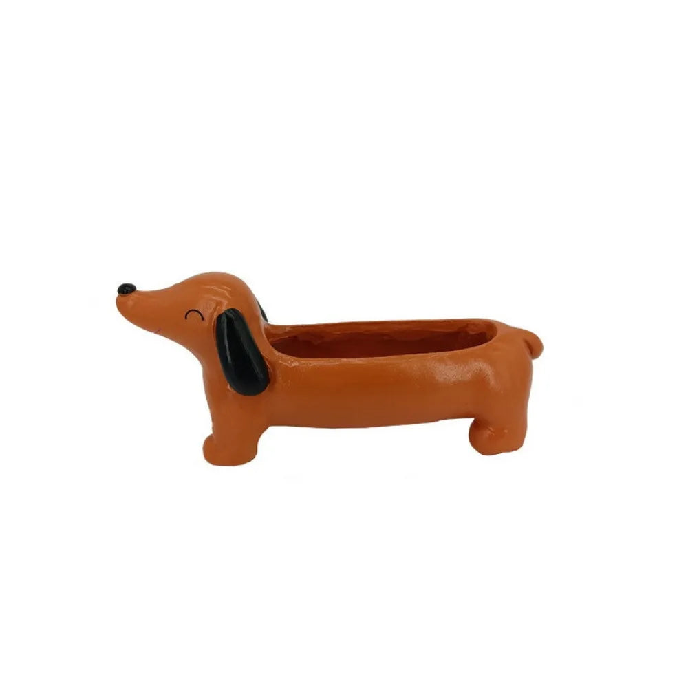Garden Decor Resin Dog Plant Pot Cute Simulated Dachshund Flower Pot Cartoon Hydroponic Flower Holder Green Plants Potted