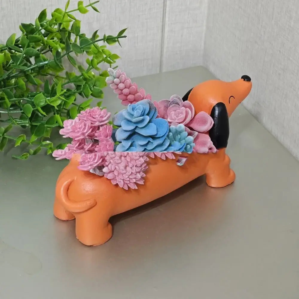 Garden Decor Resin Dog Plant Pot Cute Simulated Dachshund Flower Pot Cartoon Hydroponic Flower Holder Green Plants Potted