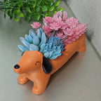 Garden Decor Resin Dog Plant Pot Cute Simulated Dachshund Flower Pot Cartoon Hydroponic Flower Holder Green Plants Potted