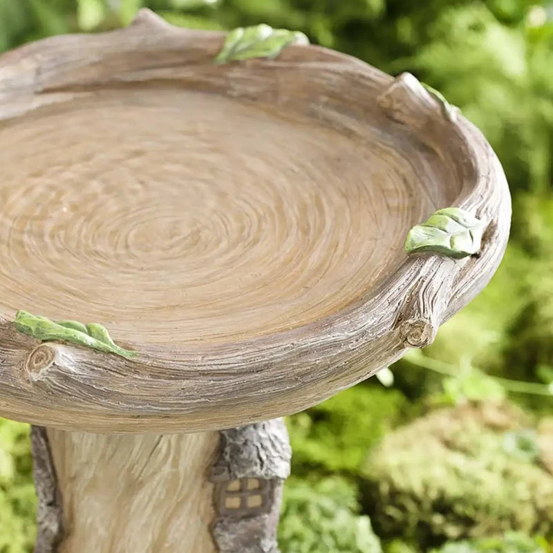 Full-Size Fairy Garden Birdbath Wood-Look Resin Landscape Accent For Home And Garden