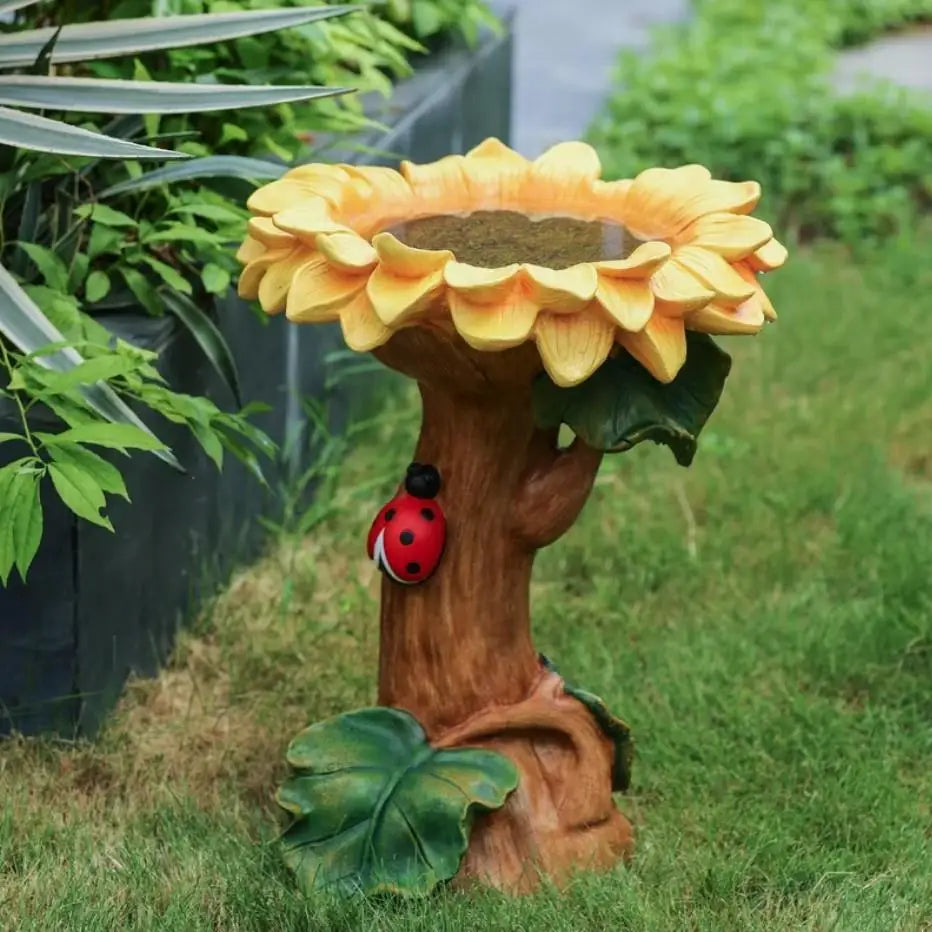 Garden Bird Bath Animal Raccoon Fox Puppy Cock Hedgehog Frog Sunflower Resin Bird Feeder Garden Decoration Outdoor