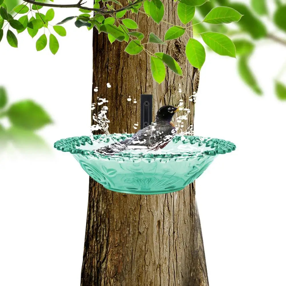 Garden Bird Bath 9 Inches Wall Mounted Outdoor Bird Bath Transparent Hangable Water Feeding Basin Flower-Shaped Statue For