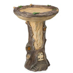 Full-Size Fairy Garden Birdbath Wood-Look Resin Landscape Accent For Home And Garden