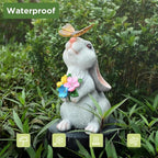 Solar Bunny Statue Garden Decor with Butterfly LED Light Resin Animal Sculpture Figurine Outdoor Decoration for Garden Courtyard