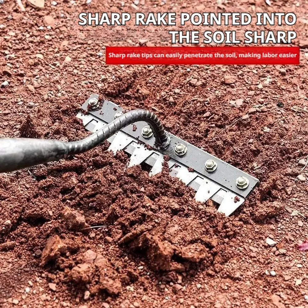 5/6/7/8 Teeth Garden Rakes Weeding Tool Hand Agricultural Nail Harrow Metal Harrow Effortless Soil Turning Farming Tools