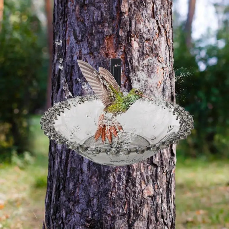 Garden Bird Bath 9 Inches Wall Mounted Outdoor Bird Bath Transparent Hangable Water Feeding Basin Flower-Shaped Statue For