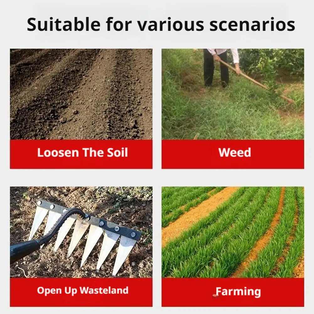 5/6/7/8 Teeth Garden Rakes Weeding Tool Hand Agricultural Nail Harrow Metal Harrow Effortless Soil Turning Farming Tools