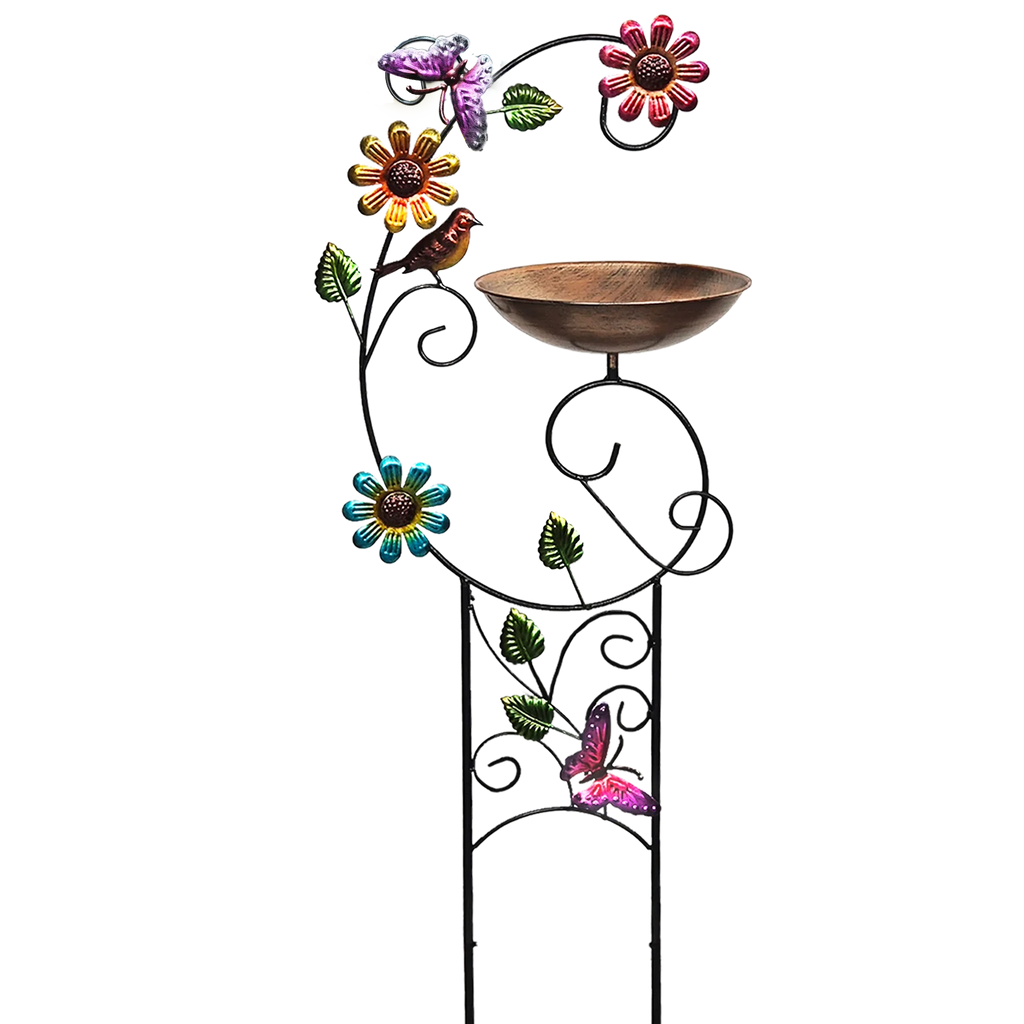 Bird Bath with Trellis Outdoor, Garden Trellis with Detachable Bird Bowl Metal Potted Plants Support for Climbing Flowers