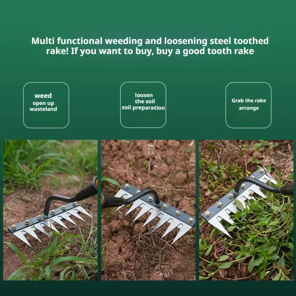 5/6/7/8 Teeth Garden Rakes Weeding Tool Hand Agricultural Nail Harrow Metal Harrow Effortless Soil Turning Farming Tools