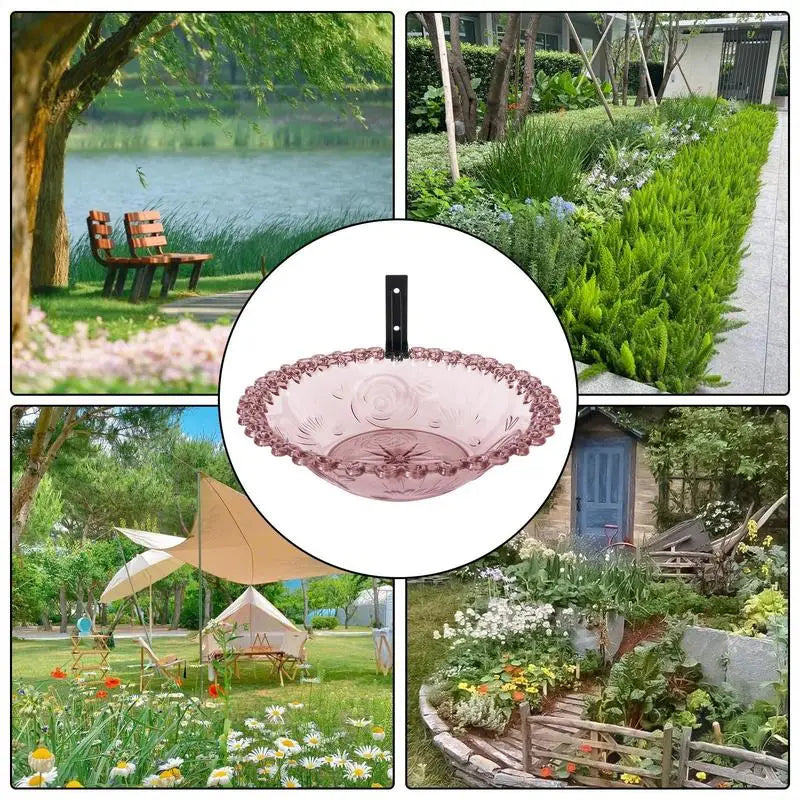 Garden Bird Bath 9 Inches Wall Mounted Outdoor Bird Bath Transparent Hangable Water Feeding Basin Flower-Shaped Statue For