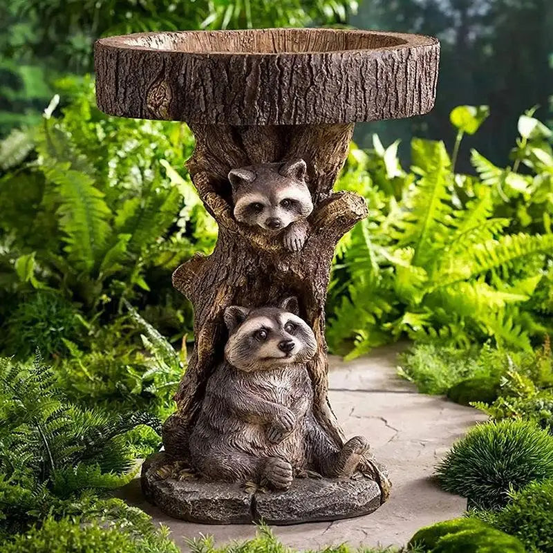 Garden Bird Bath Animal Raccoon Fox Puppy Cock Hedgehog Frog Sunflower Resin Bird Feeder Garden Decoration Outdoor