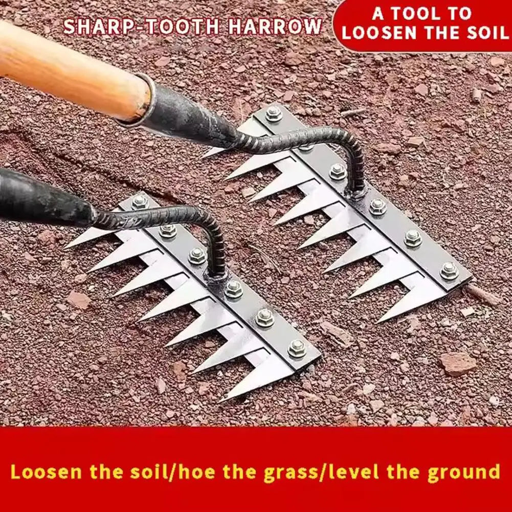 5/6/7/8 Teeth Garden Rakes Weeding Tool Hand Agricultural Nail Harrow Metal Harrow Effortless Soil Turning Farming Tools