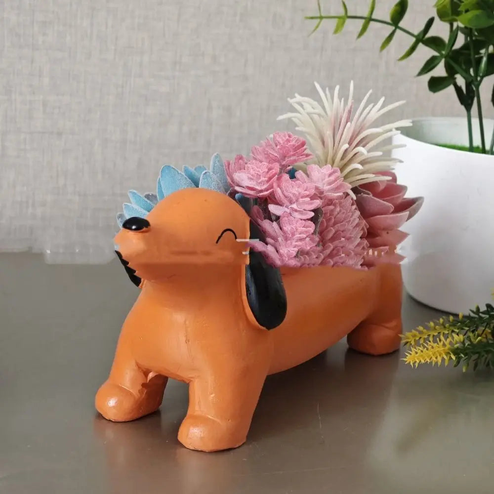 Garden Decor Resin Dog Plant Pot Cute Simulated Dachshund Flower Pot Cartoon Hydroponic Flower Holder Green Plants Potted