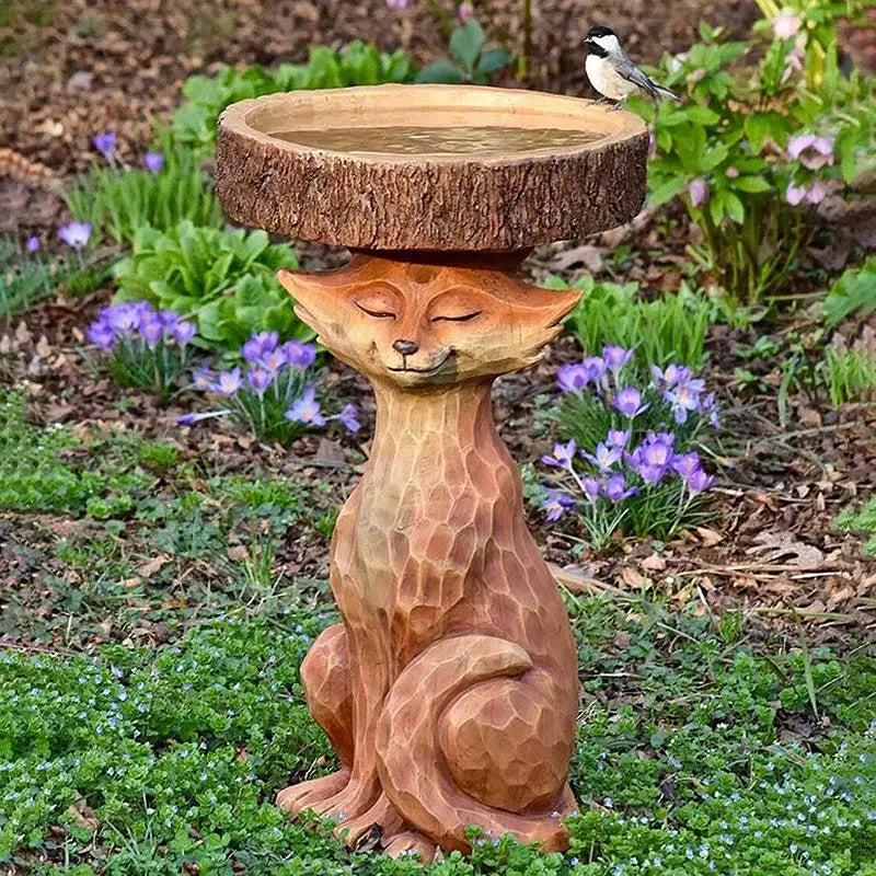 Garden Bird Bath Animal Raccoon Fox Puppy Cock Hedgehog Frog Sunflower Resin Bird Feeder Garden Decoration Outdoor